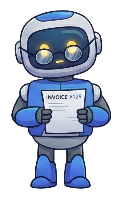 Robot reading a stack of vendor emails calmly