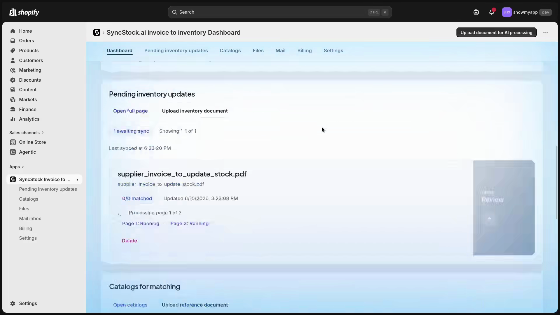 SyncStock converting a supplier invoice into a pending inventory update
